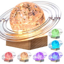 3D Kristallpussel, 40PCS Saturnus Byggpussel med Ljus Bas, Plast Saturnus DIY Pusselblock 3D Modell för Barn 14+ (Vit)