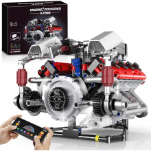 HIGH GODO Idéer V8 Motorbyggsats, Bygg Din Egen MOC Mini V8 Motor Modell, STEM Leksaker Gåvor för Tonåringar och Vuxna 14+ (700
