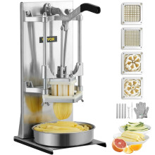 VEVOR Commercial French Fry Cutter with 4 Replacement Blades, 1/4 and 3/8 Blade Easy Dicer Chopper, 6-wedge Slicer and 6-wedge Apple Corer, Lemon Pota