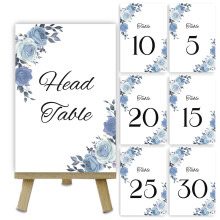 31 PC Números de Mesa, Números de Mesa para Bodas, Tarjetas de Números de Mesa con Borde Floral Azul, 4x6 pulgadas