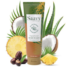Saavy Naturals Feuchtigkeitsspendende Duschgel für empfindliche Haut - Pflanzenbasiert mit Kokosöl, Sheabutter & Aloe Vera -