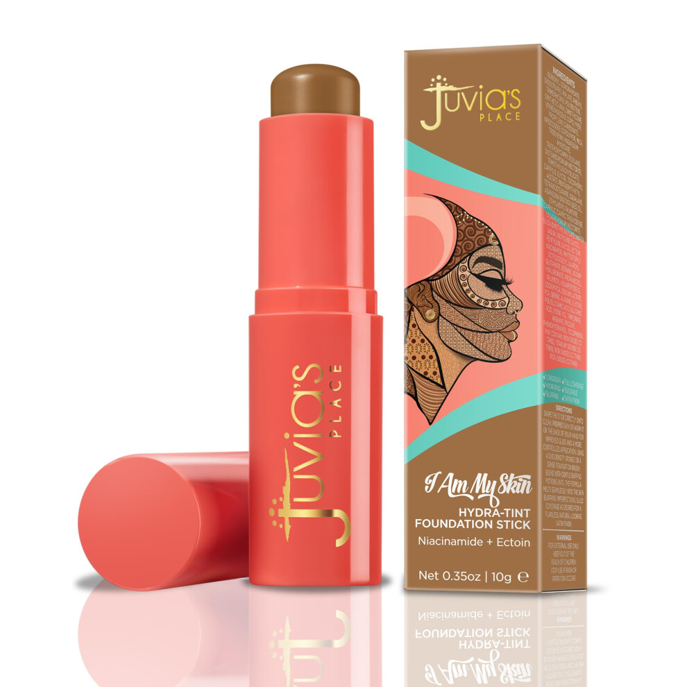 Juvia's Place I Am My Skin Hydra-Tint Foundation Stick - 10 Mozambique - Warm Golden Brown, Buildable, Hydrating & Blurring Coverage, Satin Finish For
