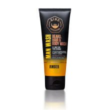 GIBS Grooming Amber 3 i 1 Man Wash - Tvål för kropp, skägg & hår - Sulfat- & parabenfri - 3.25oz