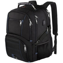 LTINVECK Extra Large 50L Resväska för Laptop, Blå, Unisex, Ryggsäck med USB Laddport, TSA Vänlig, Hållbar, 17 Tum