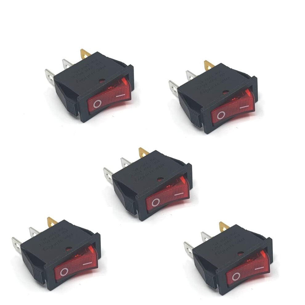 5Pcs Rocker Switch 3 Pins 2 Position On/Off Ac 20A/125V 15A/250V Spst Red Led Light Illuminated Boat Rocker Switch Toggle Kcd3-101N-R 758226709619