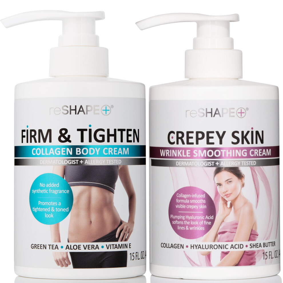 Reshape+ Reshape Collagen Body Cream + Crepey Skin Treatment Lotion Moisturizer Skin Care Set, Crepey Skin Cream Targets Wrinkles & Sagging Skin While Collagen