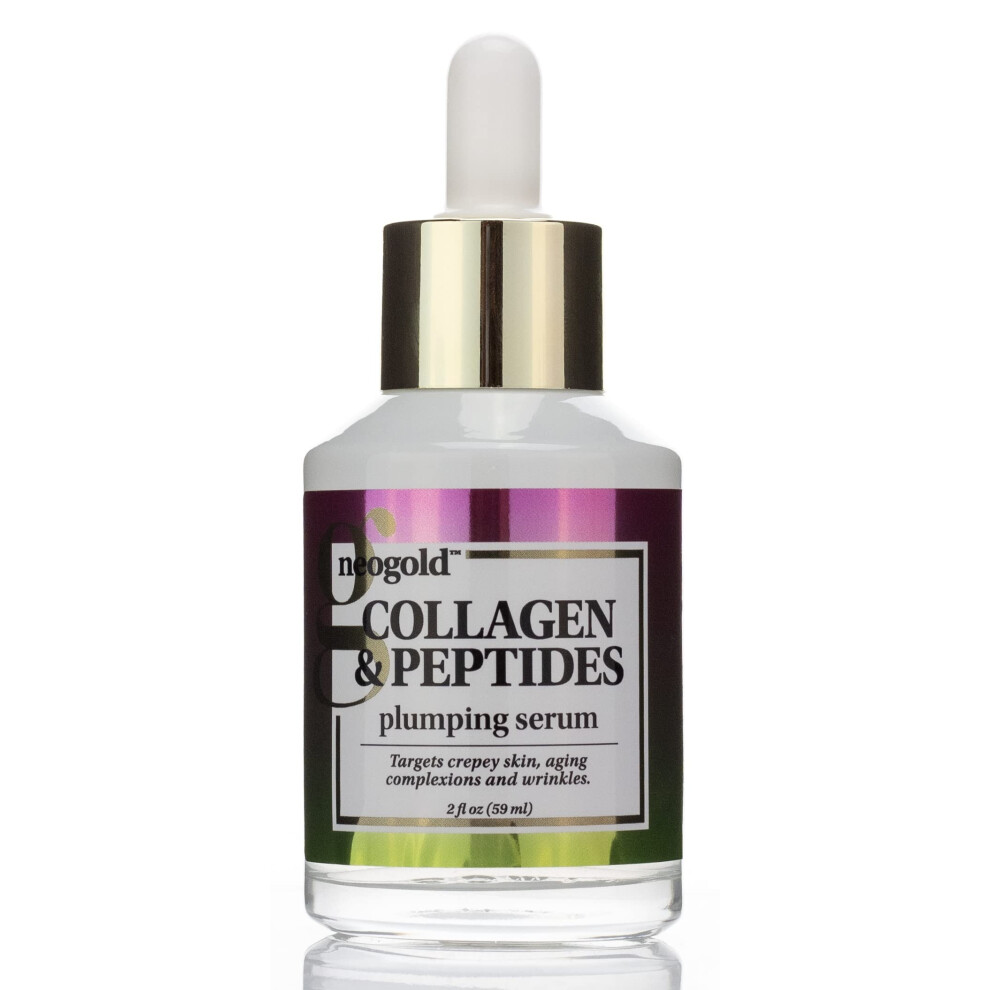 Neogold Collagen & Peptides Plumping Skin Care Facial Serum. Anti Aging Neck & Face Skincare Serum Helps Reduce Appearance Of Crepey Skin, Aging Compl