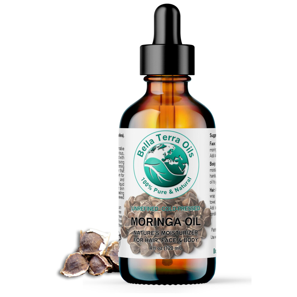 Bella Terra Oils - Natural Moringa Oil 4 Oz - Celebrating Pure Premium Natural Moringa, Enriched With Antioxidants, Best For Nourishing Skins Natural