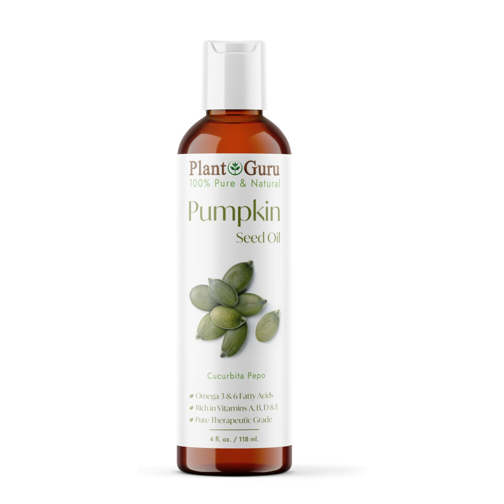 Plant Guru Pumpkin Seed Oil 4 Oz. Virgin, Unrefined Cold Pressed 100% Pure Natural- Ideal For Skin, Face, Body, And Hair Moisturizer. Great For Diy Cr