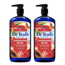 Dr Teal's Hawaiian Bliss Kroppstvål med Alaea Röd Havssalt, Papaya och Hibiskus, 24 Fl Oz, 2 Pack