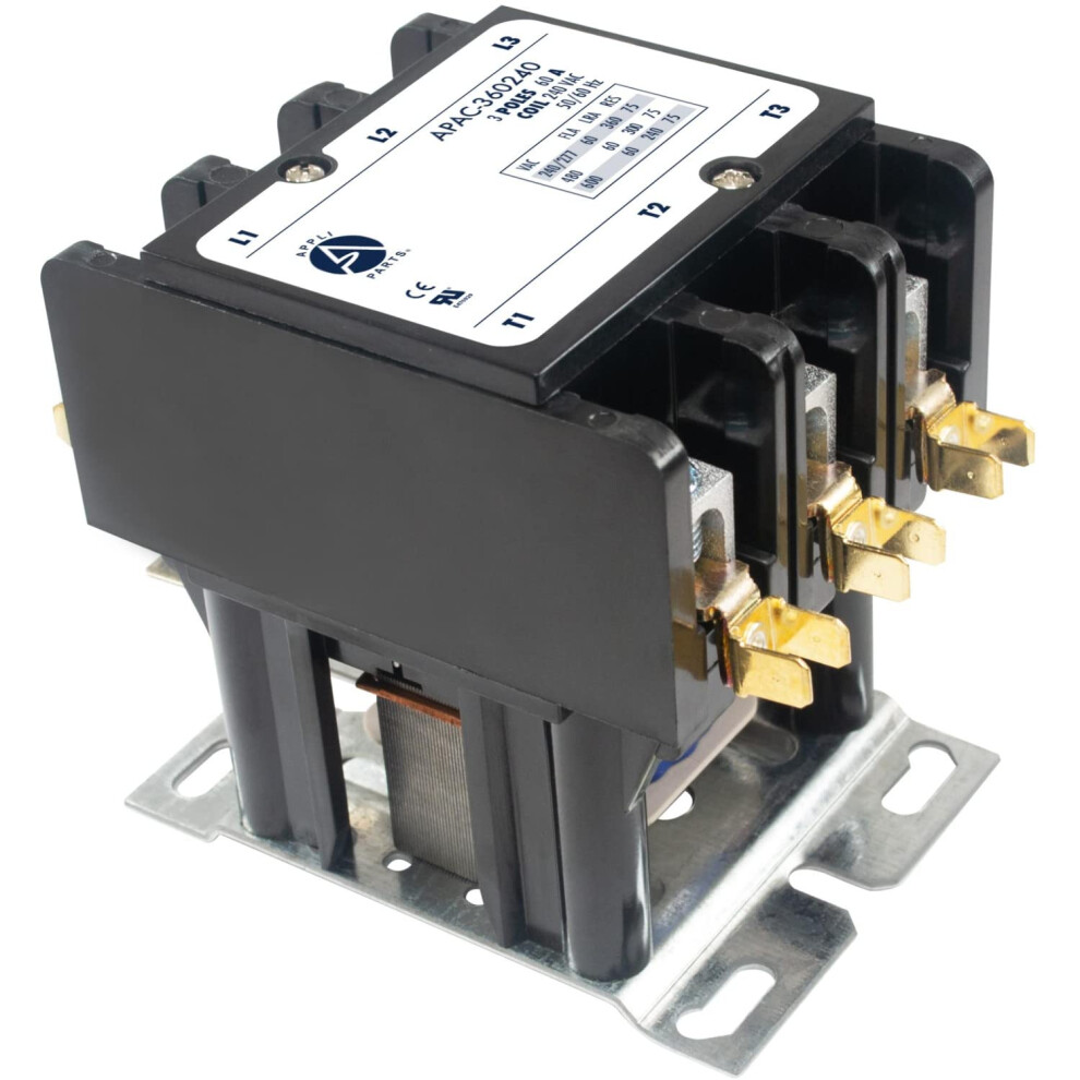 Appli Parts Apac-360240 Heavy Duty 3 Poles Contactor 60 Amp 240 Volts Coil Replacement For Ac Compressor And Electrical Applications Ul Certified 4769 814245022075