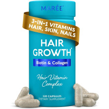 MAREE Hair Growth Vitamins - Faster Thicker Hair Growth Products - Biotin & Collagen Complex Hair Growth Supplements - Hair Vitamins for Hair Loss for