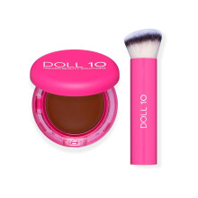 Doll 10 Peptide Bounce Balm Foundation med Buff & Bounce Brush - Återfuktande, Åldersmotverkande för Mogen Hud