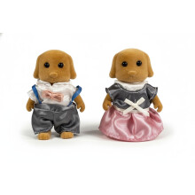 OLEOCA Familia de Perros Marrón - Set de 2 Figuras Mini Coleccionables con Ropa Removible