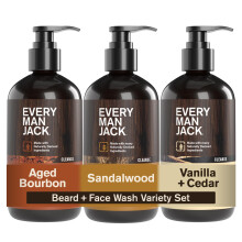 Every Man Jack Limpiador de Barba + Facial - Pack Variado - Sándalo, Bourbon Añejo, Vainilla + Cedro