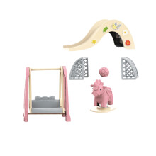 OLEOCA Familien Puppenhaus Zubehör - Mini Spielplatz Set mit Schaukel & Rutsche, Schaukelpferd, Fußballtore