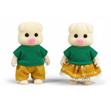 OLEOCA Familj Cream Pig Figurer - Set med 2 Samlar Flockade Mini Dockor med Avtagbara Kläder