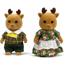 OLEOCA Familie Braune Rehfiguren - Set mit 2 Sammler Mini-Puppen mit abnehmbaren Kleidern, Rollenspielset für Kinder ab 3 Jahren