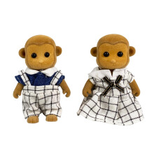 Figuras de Mono Marrón OLEOCA - Set de 2 Muñecos Mini Flocked con Ropa Quitable, Juego de Imaginación para Niños 3+
