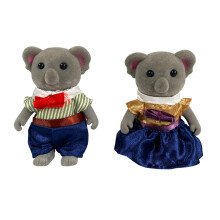 OLEOCA Familia Figuras Koala Grises - Set de 2 Muñecas Mini Recogibles con Ropa, Juego de Imaginación para Niños 3+