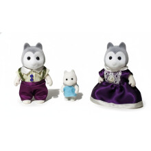 OLEOCA Familie Graue Husky Figuren - Set mit 3 Sammler Mini Puppen mit abnehmbarer Kleidung