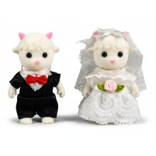Figuras de OLEOCA Familia Oveja Blanca - Set de 2 Muñecos Mini Flockeados con Ropa Extraíble