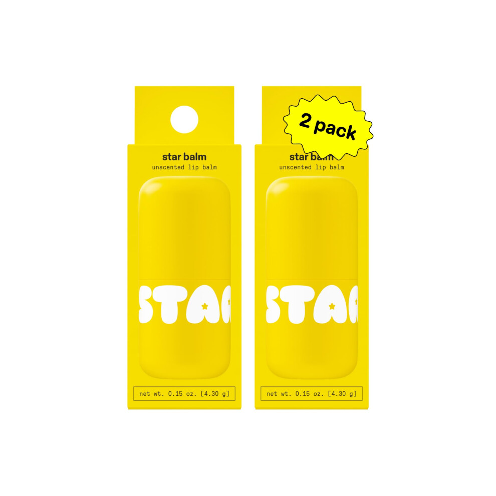 Starface World Starface Star Balm Unscented, Hydrating Lip Moisturizer With Shea Butter, Cocoa Butter, And Coconut Oil, Fragrance Free, (0.15 Oz, 2 Pack)