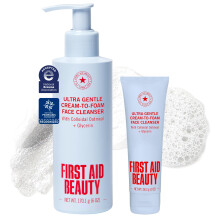 First Aid Beauty Ultra Gentle Cream-to-Foam Facial Cleanser, Fragrance Free Makeup Removing Face Wash with Colloidal Oatmeal & Glycerin for Sensitive