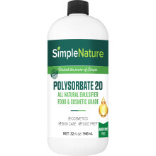 SimpleNature Polysorbate 20-32 fl oz - Mat och Kosmetisk Kvalitet - All-Naturlig Emulsifier för Matlagning, Hudvård och Mer!
