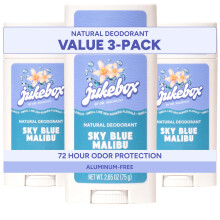 Jukebox Natural Womens Deodorant - Aluminum Free, 72 Hour Odor Protection - Made with Arrowroot, Charcoal & Postbiotics - Sky Blue Malibu, 2.65 oz (3-