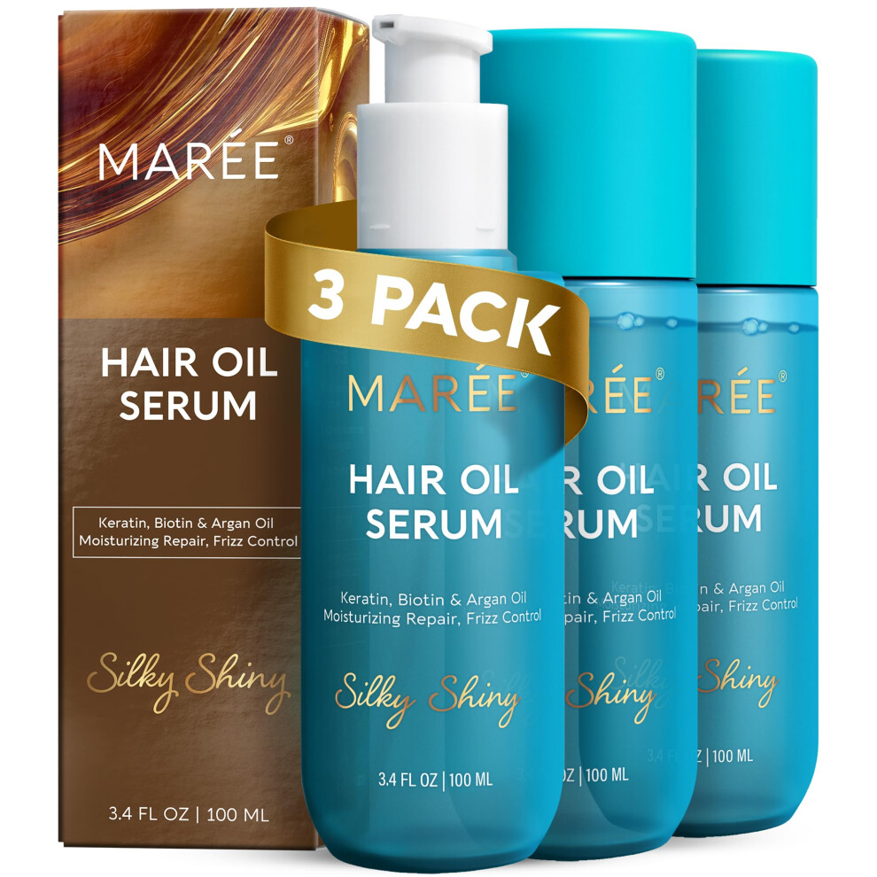 Marã©E Maree Hair Oil For Frizzy Hair With Argan Oil, Keratin & Biotin 3 Pack - Hair Serum For Dry And Curly Hair Gloss - Frizz Control Hair Care Products Fo