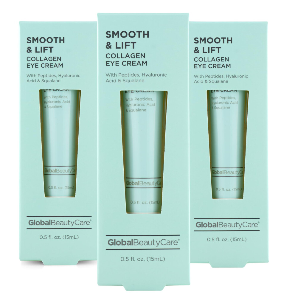 Global Beauty Care Smooth & Lift Collagen - Eye Cream With Peptides, Hyaluronic Acid & Squalane, 3-Pack (3X 0.5 Fl Oz 15Ml)