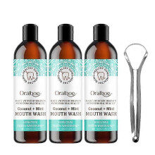 3pcs Coconut Oil with Scraper, Oil Mouthwash, Peppermint Oil for Breath, Teeth