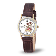 Disney Mickey Uhr - Damen Armbanduhr - Mickey Mouse Uhren für Damen - Vintage - Gold Gehäuse - Braun Leder