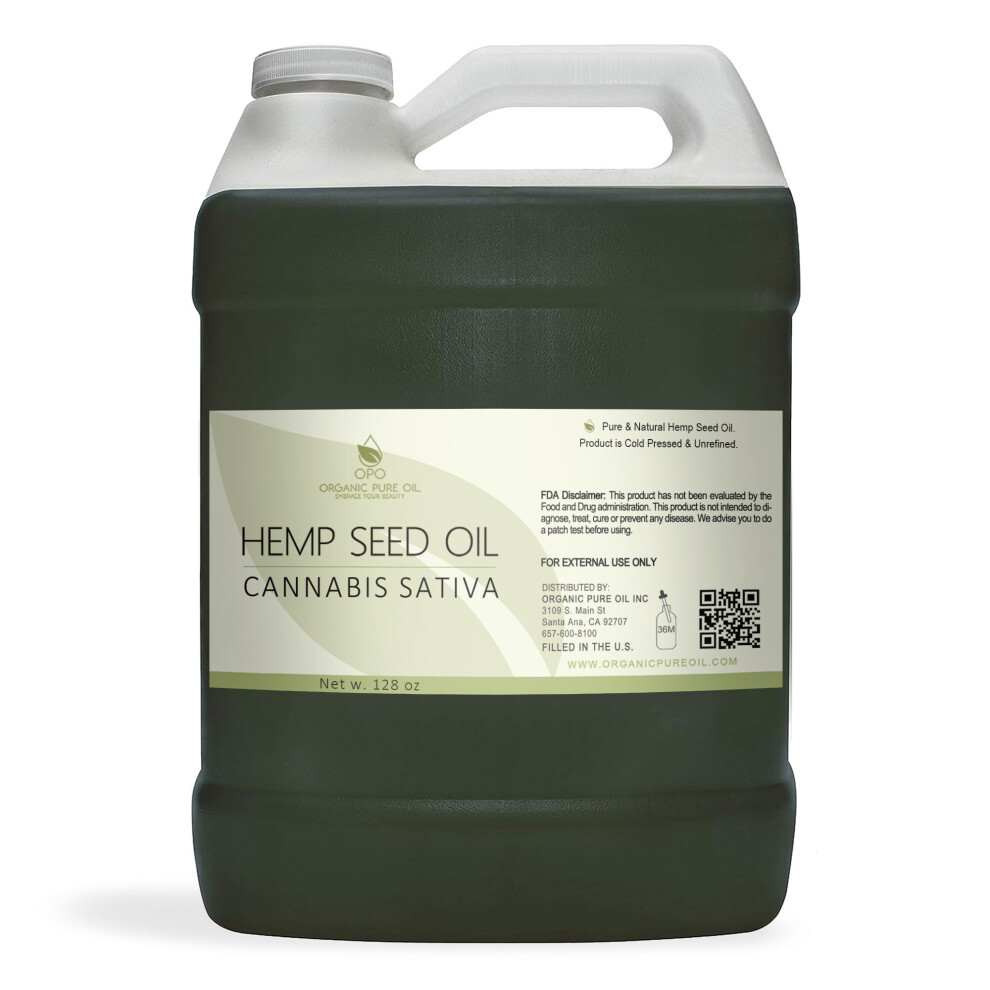 Opo Hemp Seed Oil - Pure, Unrefined, Cold Pressed, All-Natural Non-Gmo, Extra Virgin, Undiluted, Carrier Oil - Bulk 128 Oz / 1 Gallon - Tinctures, Blends,