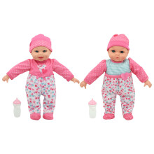 Little Darlings: Gemelos Habladores de 12" - Rosa, Verde, Corazones - 2 Muñecas Suaves, 12 Sonidos, 2 Biberones