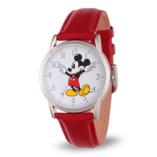 Disney Mickey Watch - Watch for Women - Mickey Mouse Watches for Women - Toys - 90s Mouse - Vintage - 's Articulating Hands - Silver Case - Red Leathe