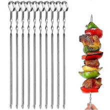 10 PCS BBQ Skewer Stainless Steel Shish Kebab BBQ Fork Set 41cm Long Flat Barbecue Needle Meat Grill Outdoor Tools