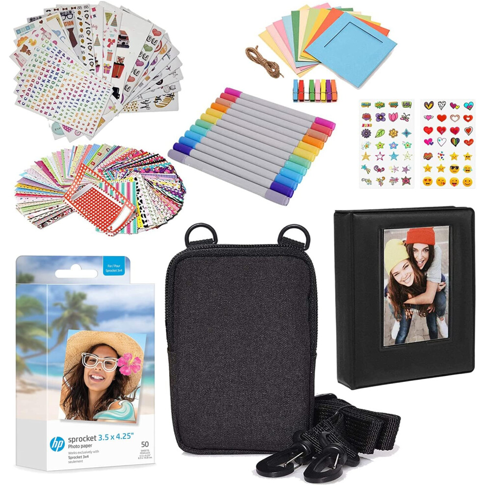 Hp Sprocket 3.5 X 4.25” Zink Photo Paper - Kit: 50 Pack Zink Paper, Case, Photo Album, Markers, Sticker Sets
