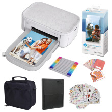 HP Sprocket Studio Plus 4x6" Sofortdrucker - Bundle: Album, Marker, Fotopapier, Aufkleber, Weiß