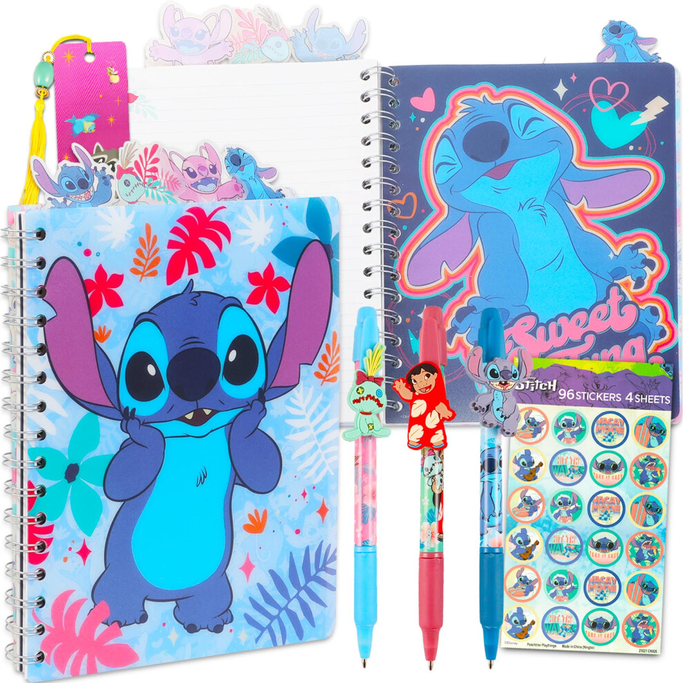 Disney Lilo And Stitch Journal With Pens Set For Kids - Bundle With Stitch Spiral Notebook With Tabs Plus 3 Lilo And Stitch Pens, Stickers, More | Lil