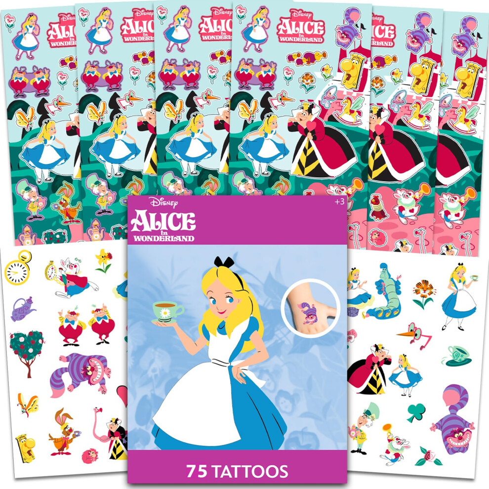 Disney Alice In Wonderland Stickers & Tattoos Party Favors Pack - Bundle With 150 Stickers And 50 Temporary Tattoos For Girls, Kids | Alice In Wonderland Par
