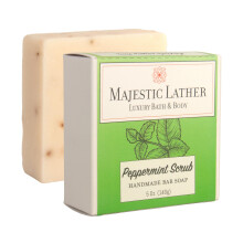 Jabón de lujo exfoliante de menta Majestic Lather. Para hombres y mujeres. Hidrata y exfolia áreas delicadas.
