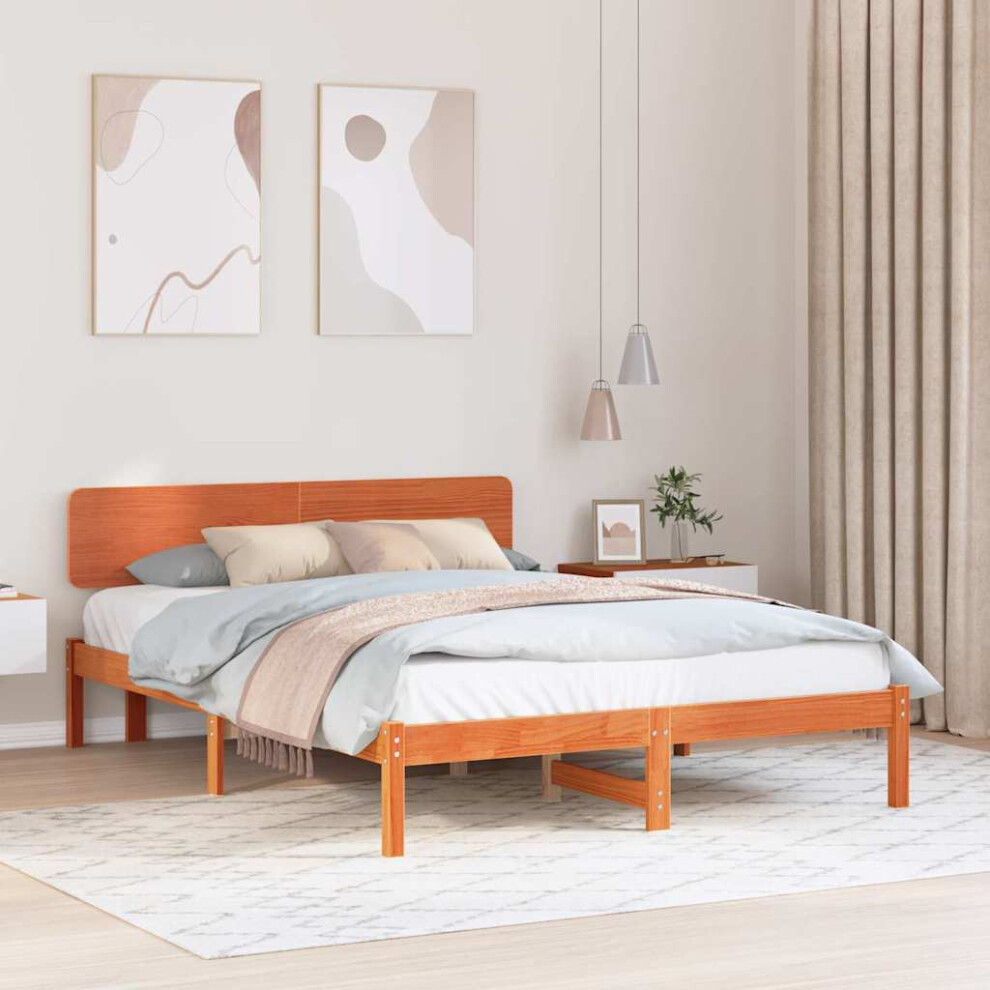 Vidaxl Bed Frame With Headboard Wax 200 X 200 Cm Solid Pine Wood Brown