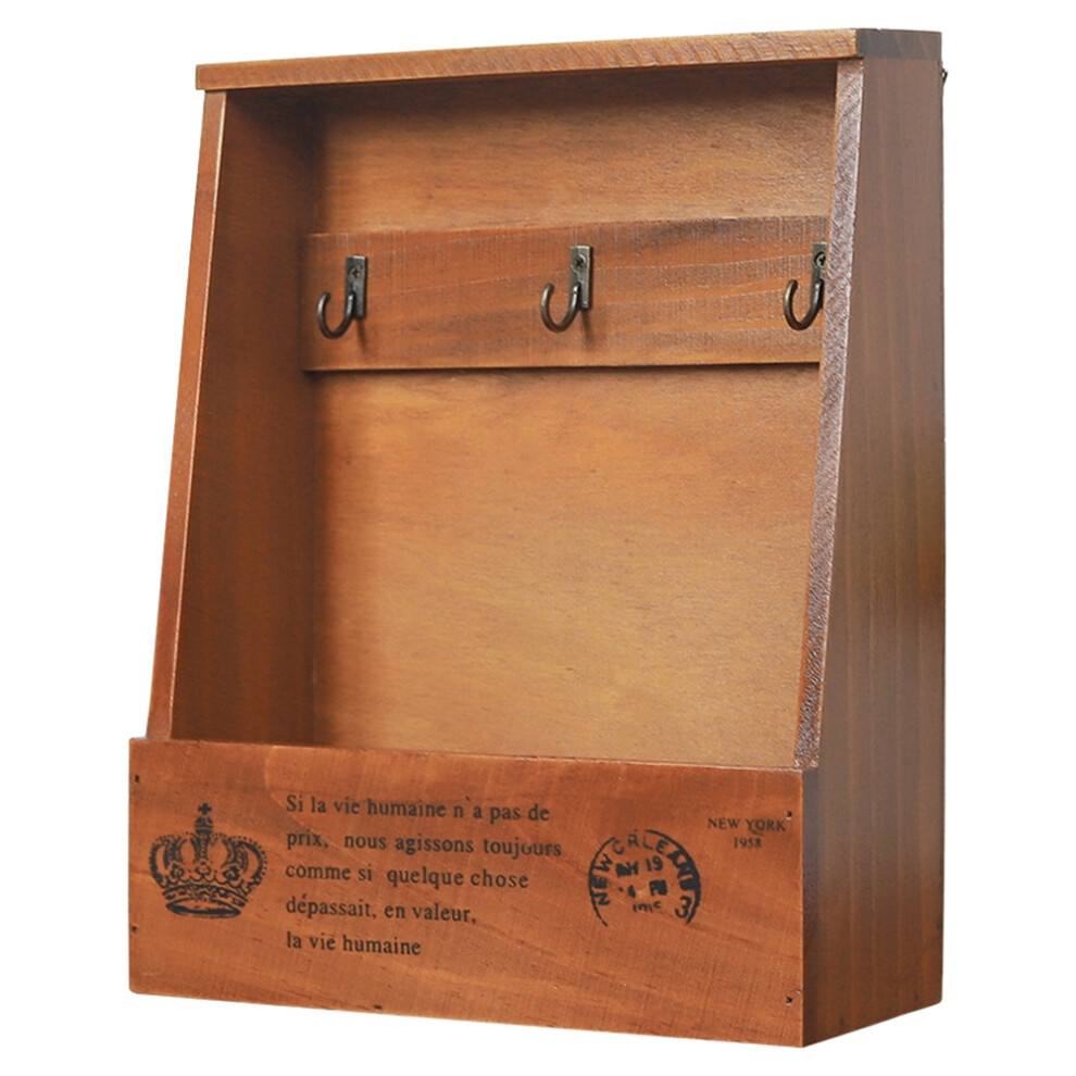 Semoic Wooden Key Storage Cabinet Mail And Key Holder Box With Hanging Hooks Mail Organizer For Entryway,Living Room,Hallway