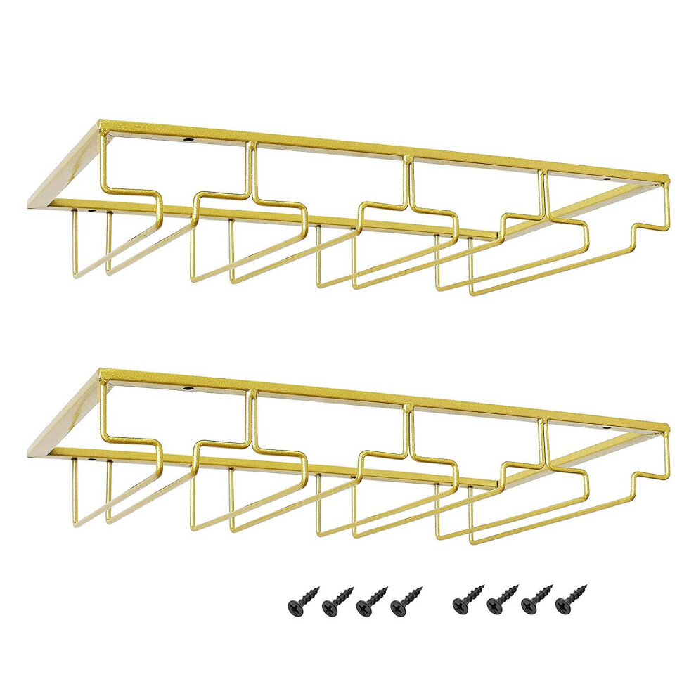 Semoic Wine Glasses Rack Under Cabinet Stemware Rack Wine Glass Holder Wire Storage Hanger For Cabinet Kitchen Bar Pub (4 Rows)