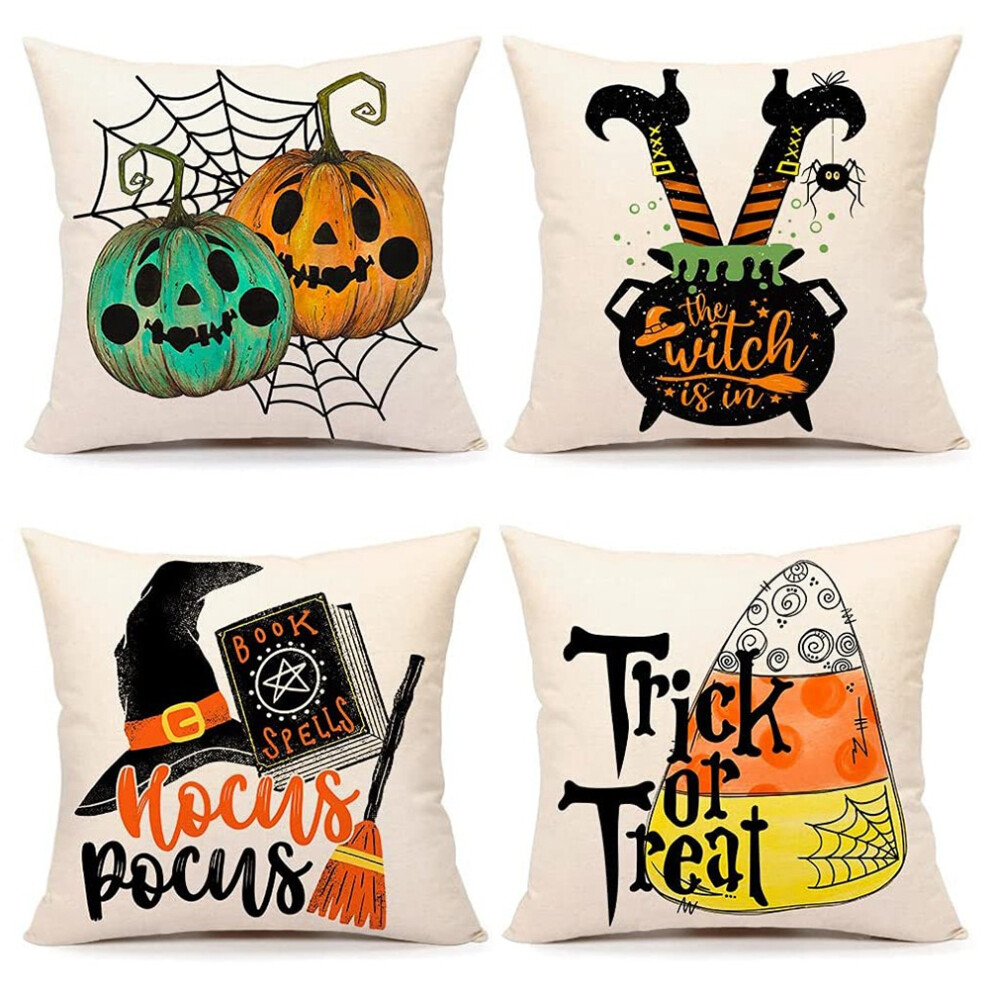 Semoic Halloween Decor Pillow Covers 18X18 Set Of 4 Farmhouse Decorations Throw Pillow Covers Cushion Case For Home Couch
