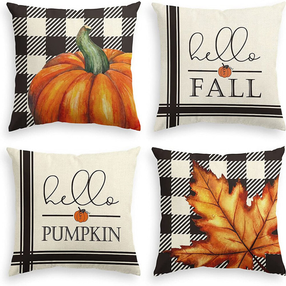 Semoic Fall Pumpkin Thanksgiving Decor Throw Pillow Covers, 18X18 Inch Autumn Maple Leaf Cushion Case For Sofa Couch Set Of 4