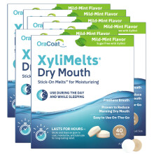 Oracoat XyliMelts för torr mun - Fuktgivande skivor, sockerfria med xylitol, 40 st - 6-pack, mild mintsmak