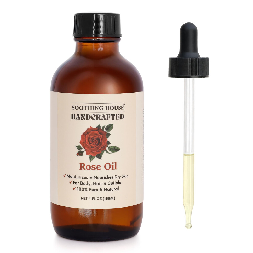 Soothing House Rose Body Oil, Moisturizing Body Oil For Soft Skin And Dry Skin With Jojoba, Olive, Vitamin E & Rose Oil, 4 Oz